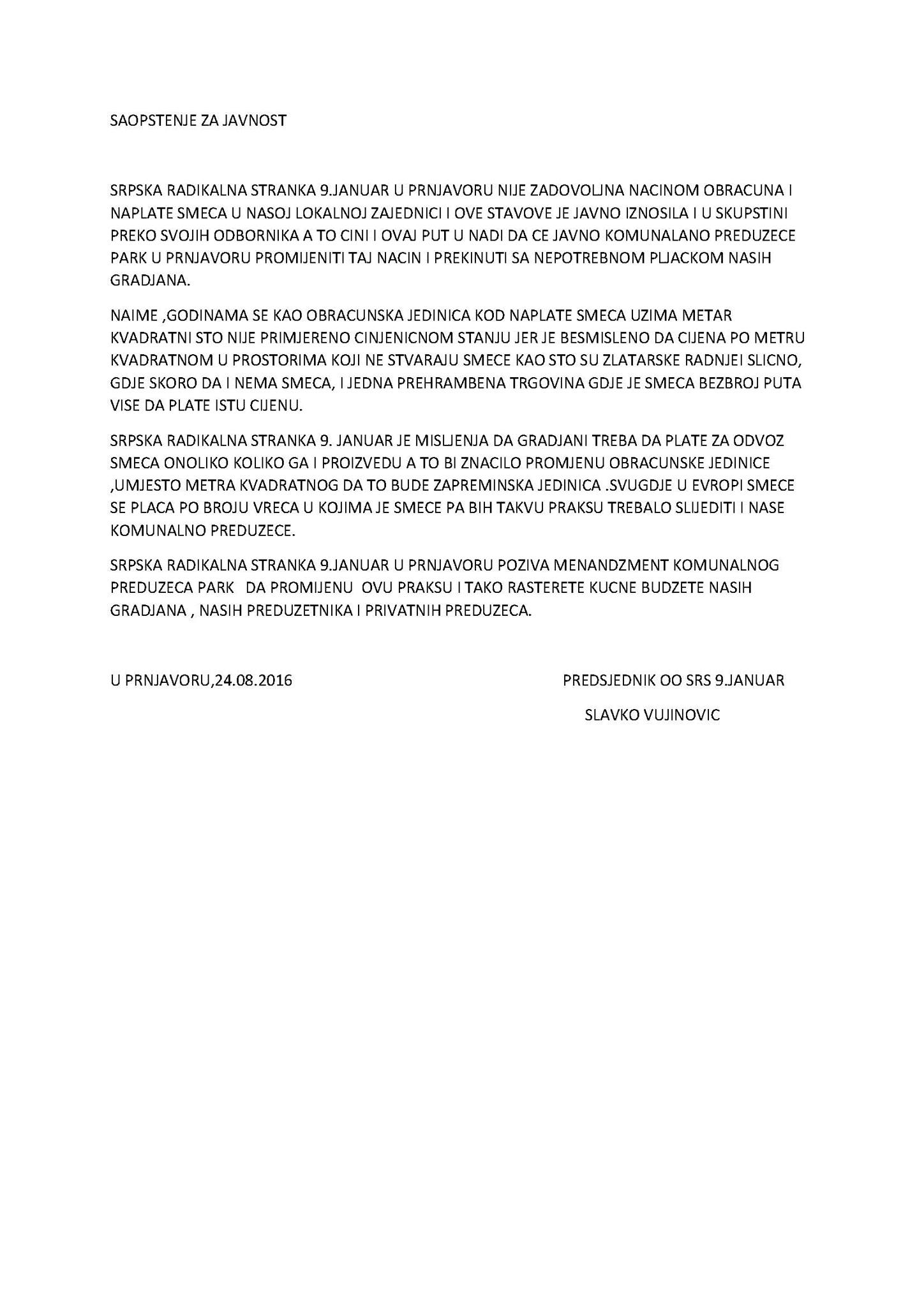 saopstenje za javnost radikali 2682016